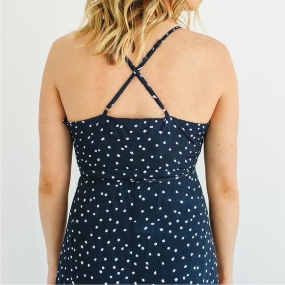 Spring & summer flowy midi wrap dress by The RESET, blue & white polka dots - Picture 3 of 4